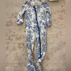 Ruffle Butts Blue and White Floral Footie